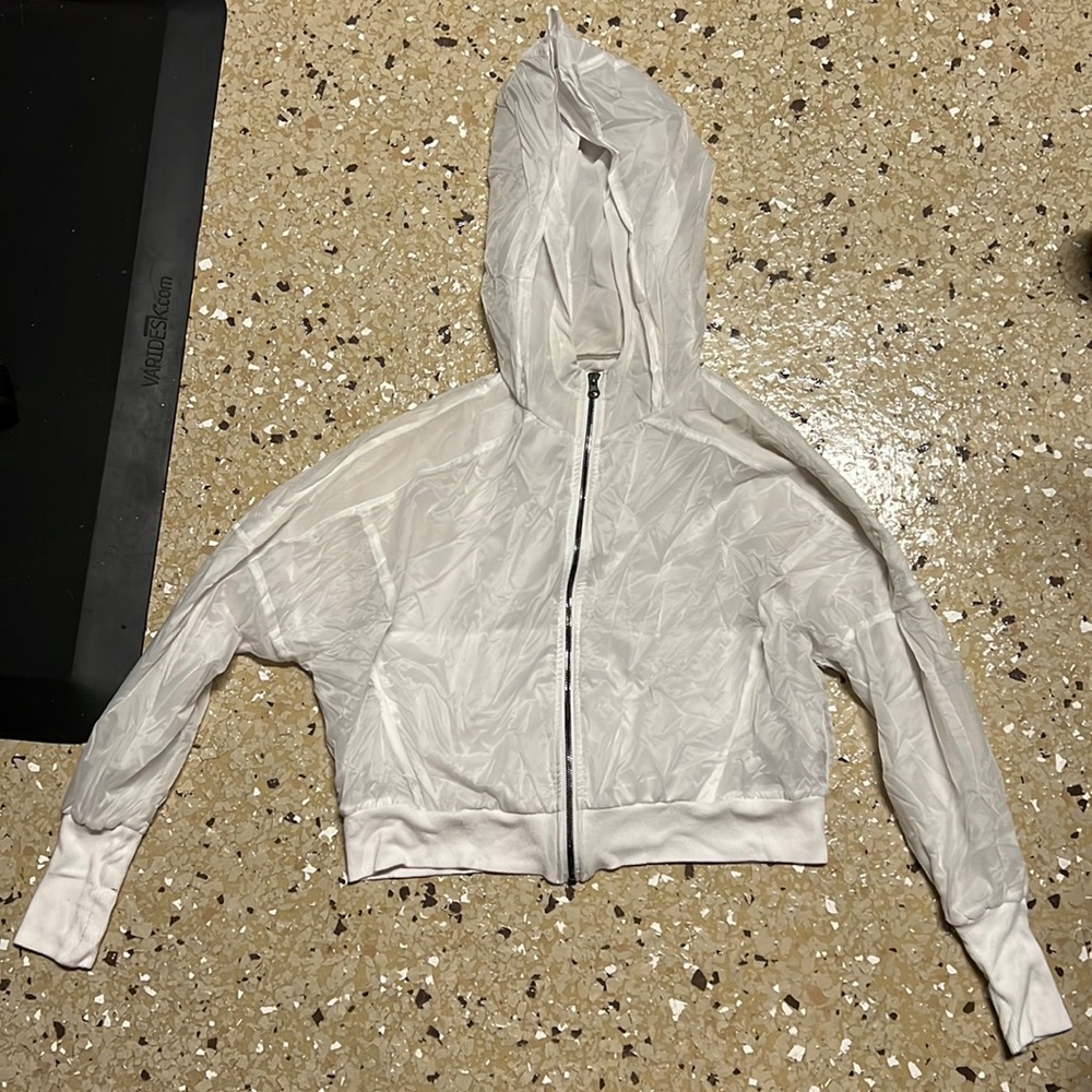 Women’s White Mesh Zip Up See Through Hooded Jacket Sz M - Looks like Alo